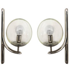 Impressive Italian Chrome Wall Sconce with Signed Venini Glass Ball Shade