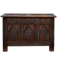 Late 17th Century Small Carved Oak Coffer