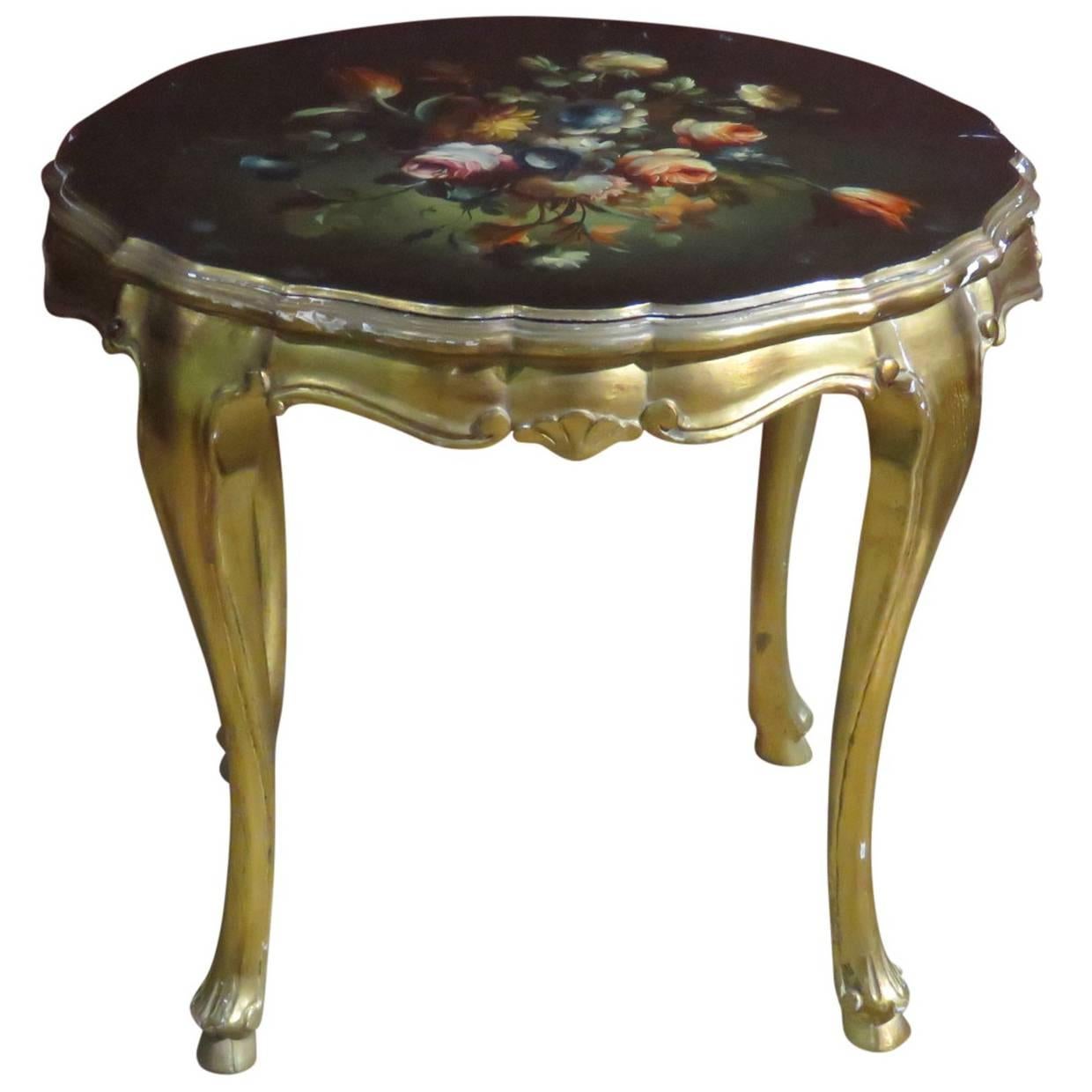 Louis XV Style Paint Decorated Floral Side Table