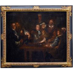 18th Century Flemish School Oil on Canvas Tavern Scene