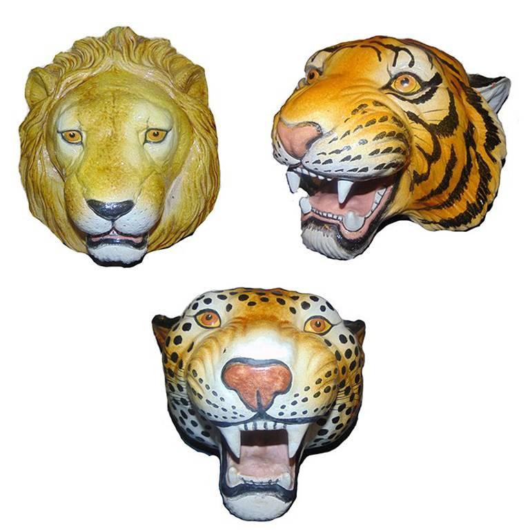 Italian Ceramic Safari Busts, Set of Three For Sale
