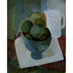 Oil on Board Mid-20th Century, Stillleben with Fruits in Bowl and Jug