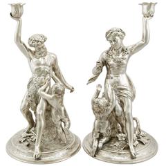 1870er Jahre Antike viktorianische Sterling Silber Figural Kerzenständer