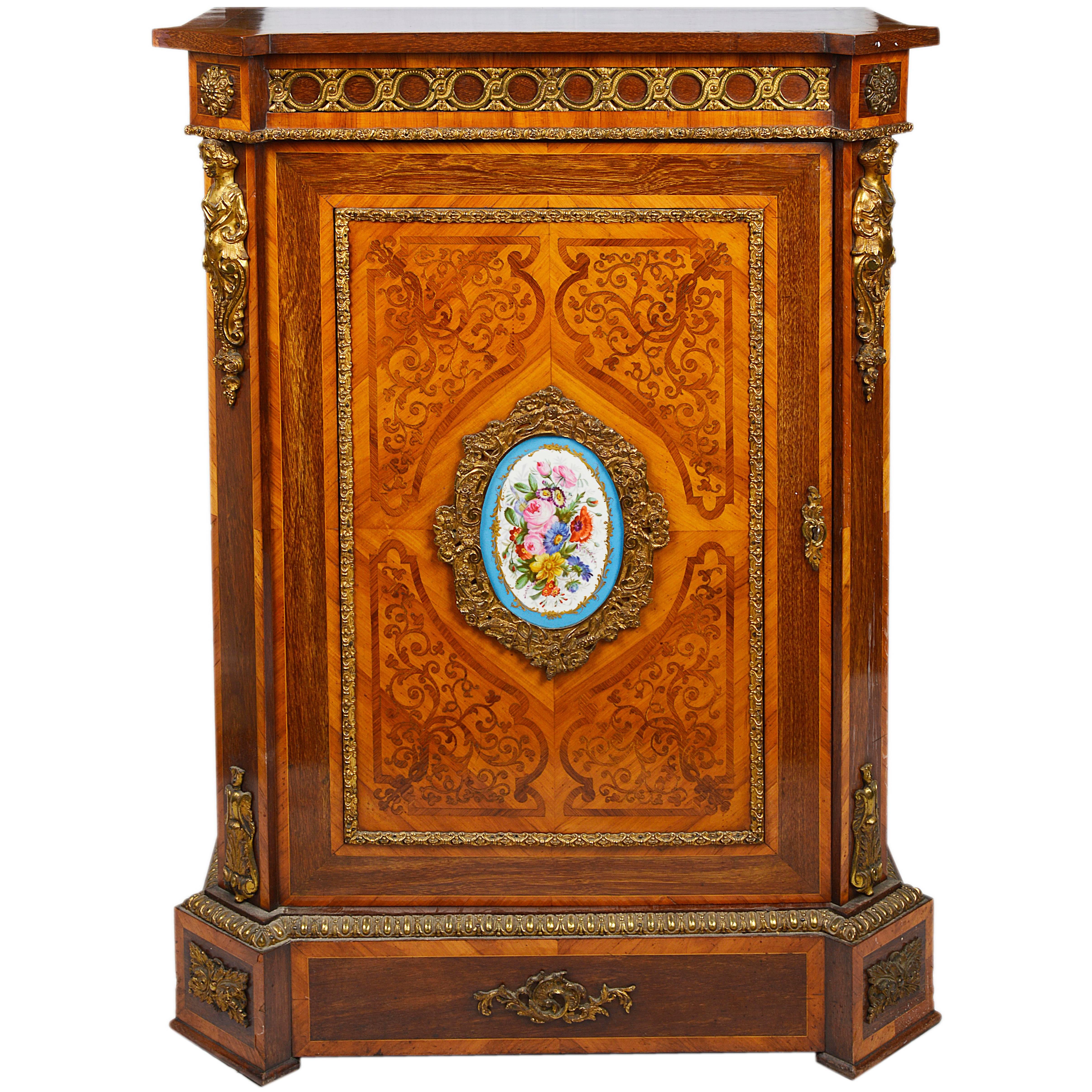19th Century Marquetry Inlaid Pier Cabinet