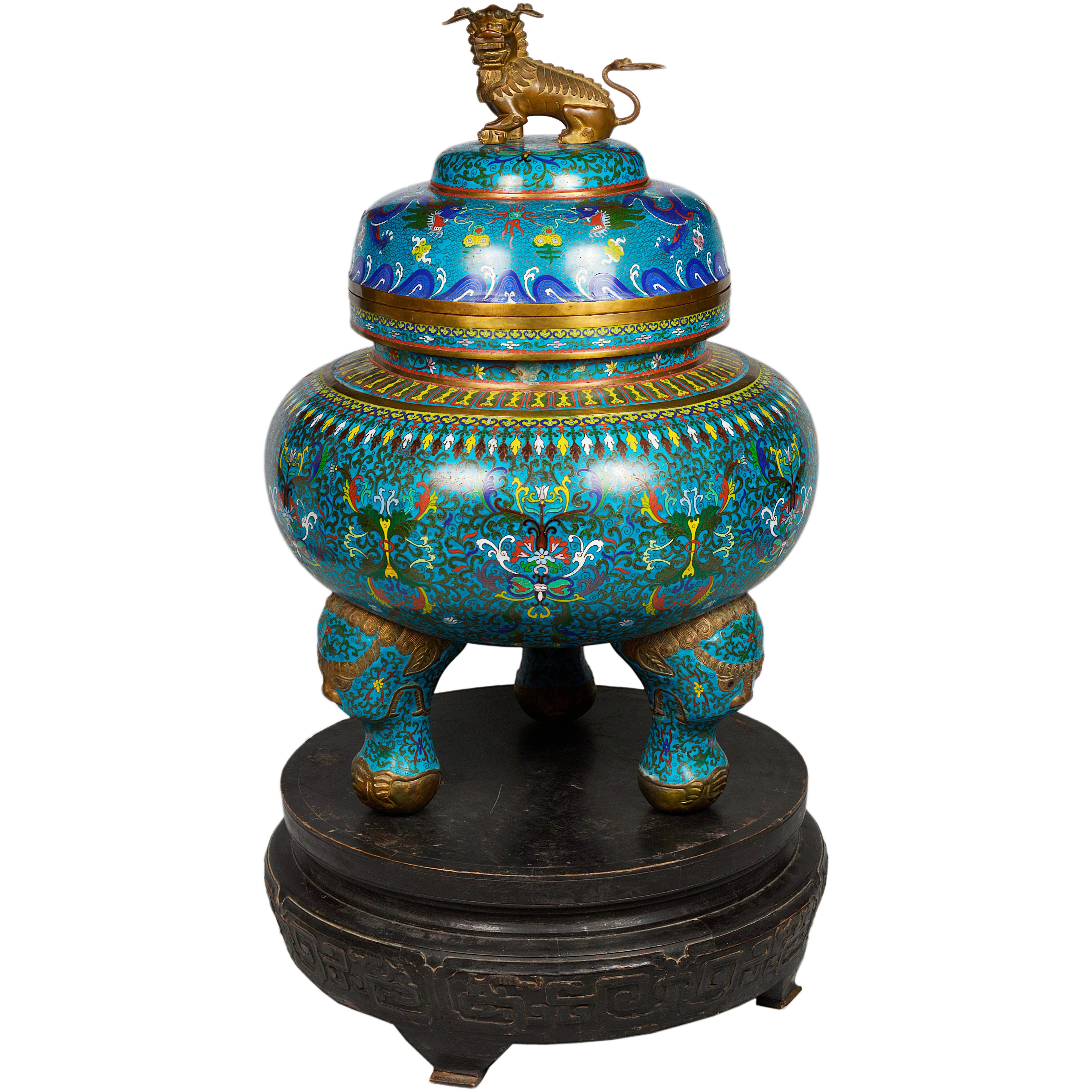 Large Chinese Cloisonné Lidded Koro For Sale