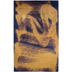 'Chloe', Zen Inspired Contemporary Indigo and Gold Silk Area Rug 11