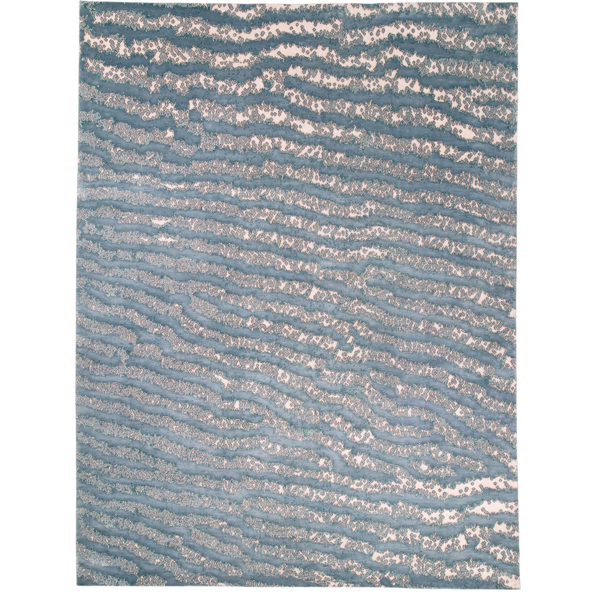 Blue Fish Skin Area Rug Silk and Wool Handwoven