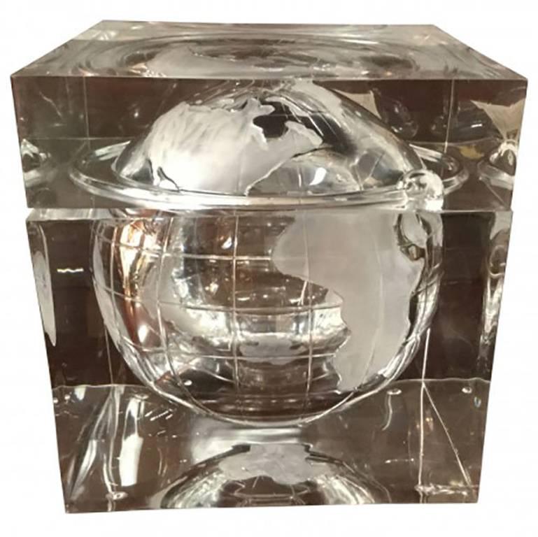 Alessandro Albrizzi Lucite World Globe Form Ice Bucket For Sale