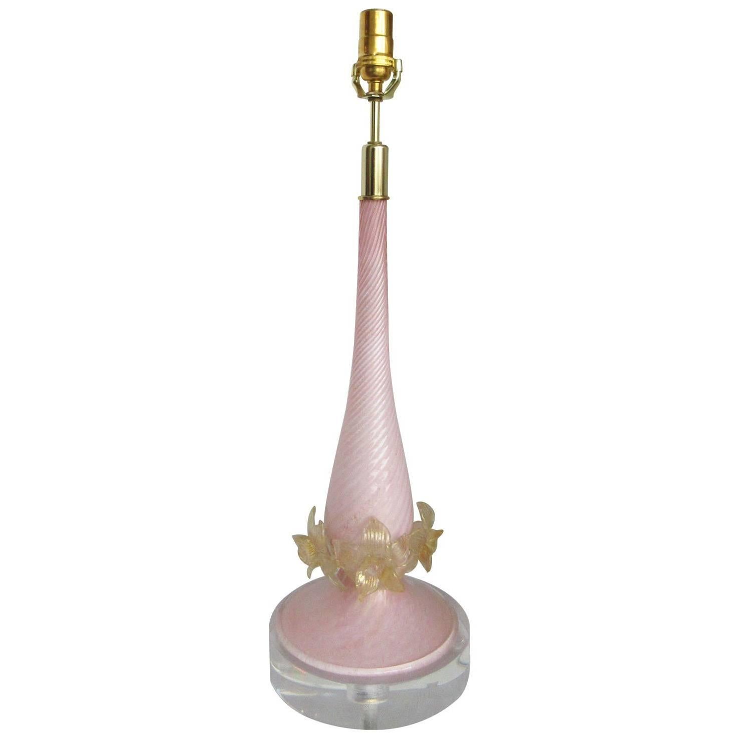 Vintage Pink Murano Lamp on Lucite Base For Sale