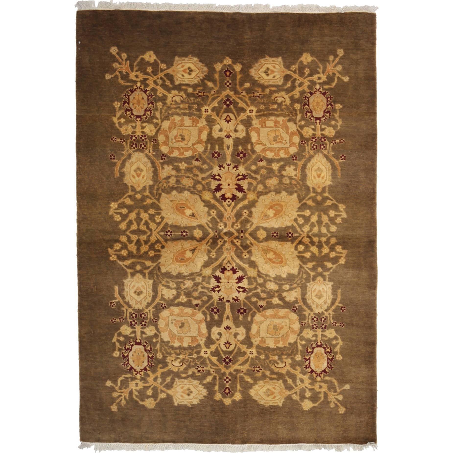 One-of-a-Kind Oriental Silky Oushak Wool Hand-Knotted Area Rug, Umber, 4'8 x 6'8