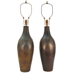 Pair of Bitossi 1960s Incised Ceramic Lamps 5