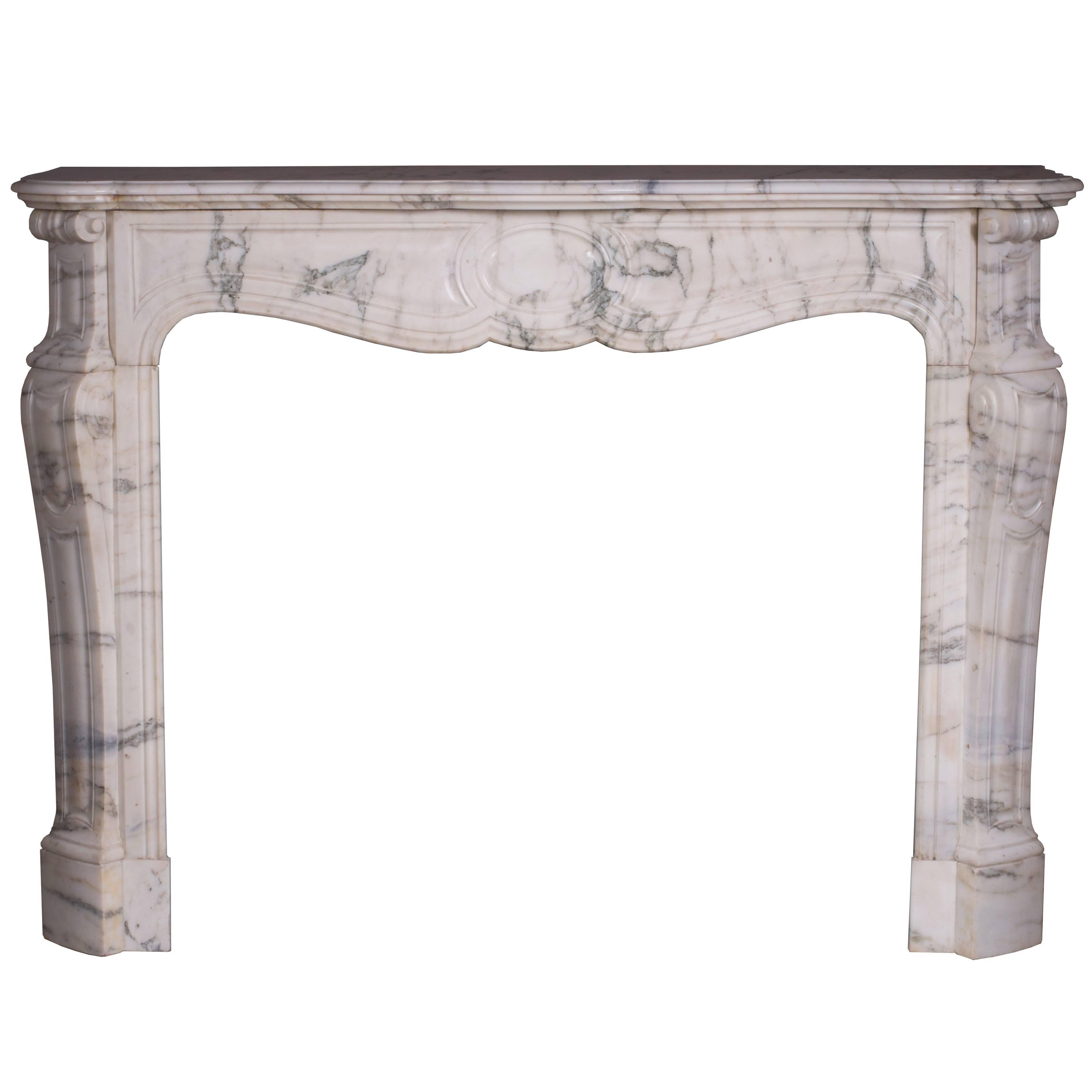 Pompadour Fireplace, Louis XV Style, in Arabescato Marble, 19th Century For Sale