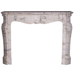 Pompadour Fireplace, Louis XV Style, in Arabescato Marble, 19th Century