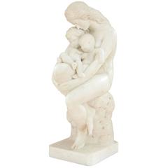 'The First Cradle' White Marble Antique Italian Sculpture by Pietro Franchi