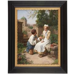 'The Romantic Proposal in the Gardens', Oil Painting by Julius Victor Berger 10