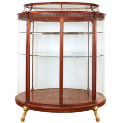 French Golden Ormolu-Mounted Brown Mahogany and Parquetry Large Antique Vitrine