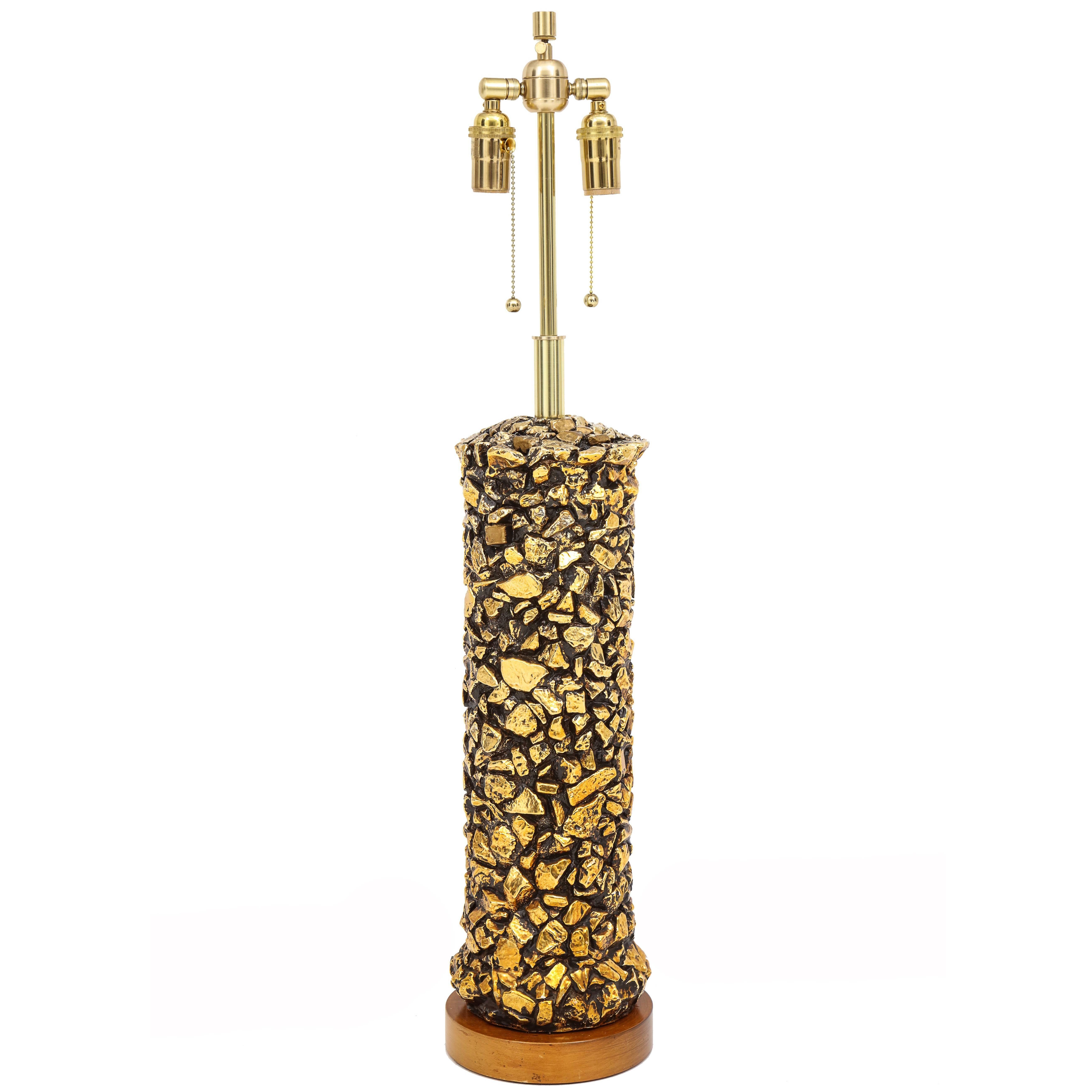 Gold Pebble Table Lamp Plaster, USA, 1970s