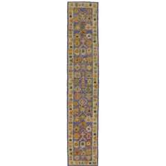 New Colorful Purple Oushak Runner with Modern Style, Extra-Long Hallway Runner