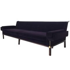 James Mont Style Walnut and Velvet Sofa after 1950s
