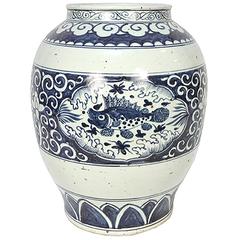 Chinese Provincial Blue and White Lotus Jar with Fish