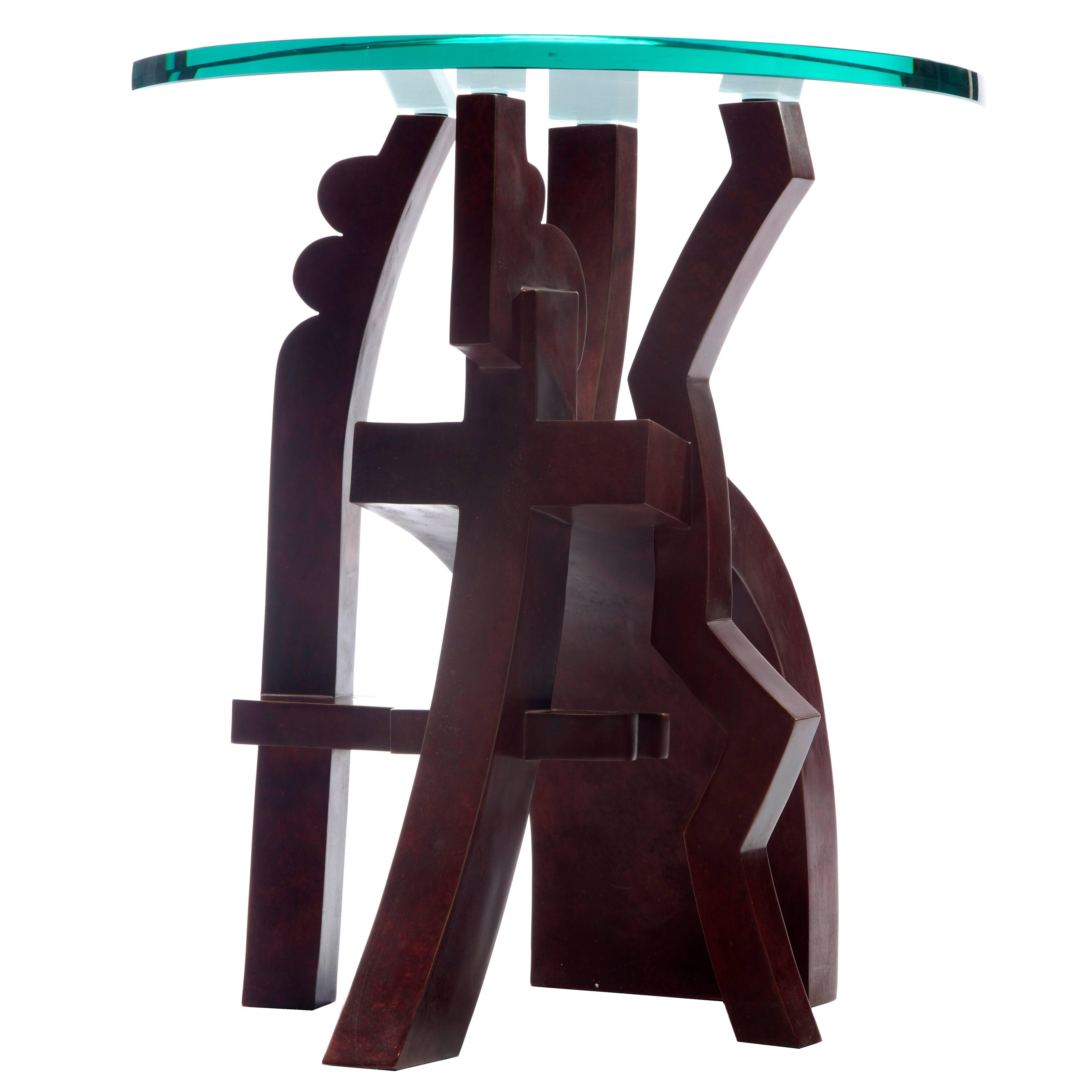Small Side Table #1 in Patinaed Bronze and Glass by Garry Knox Bennett  For Sale