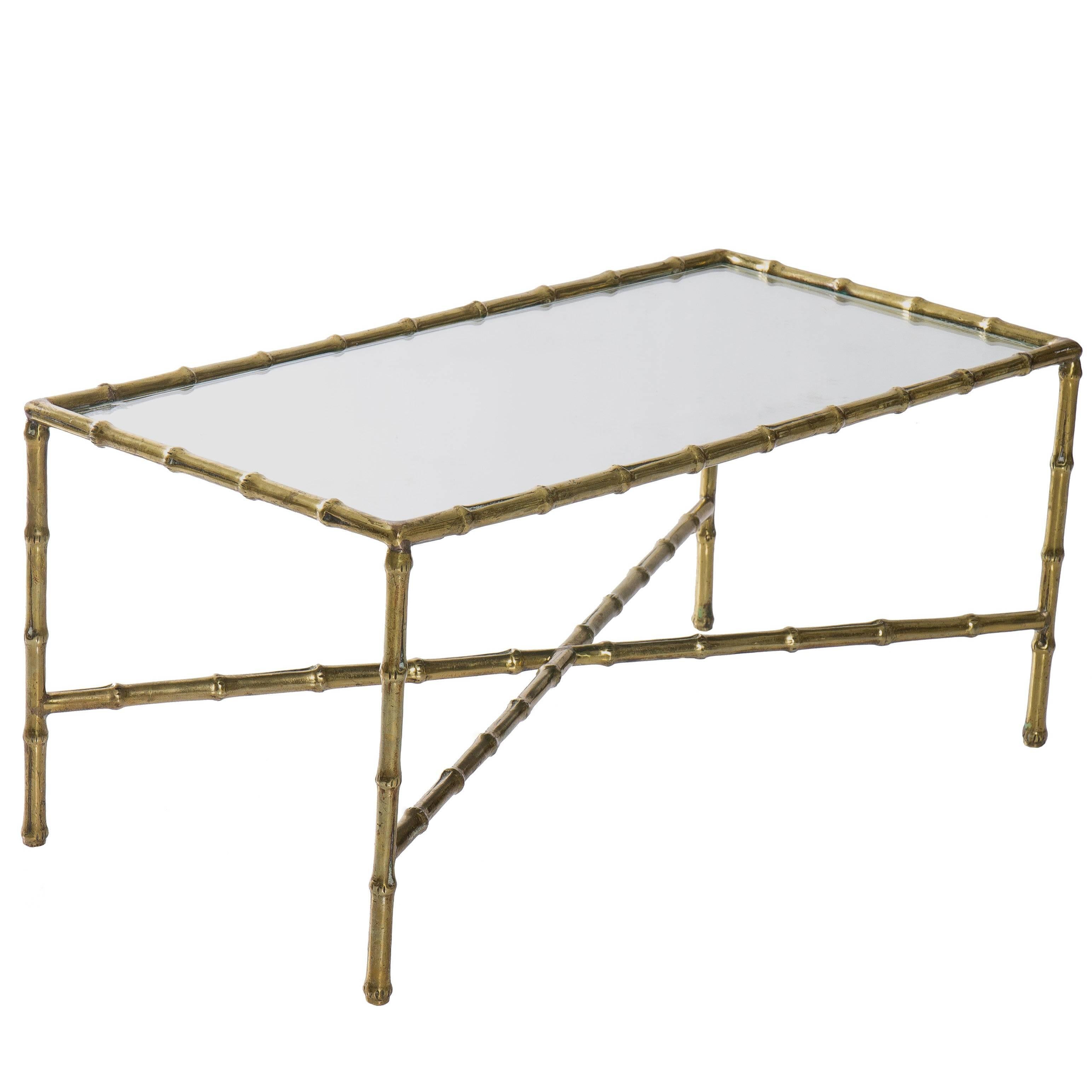 Petite Brass and Mirrored Top Cocktail Table by Maison Bagues