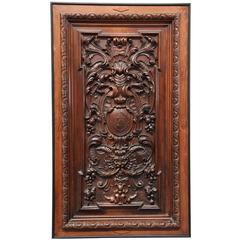 Large French Late 19th Century Finely Carved Walnut Door Panel