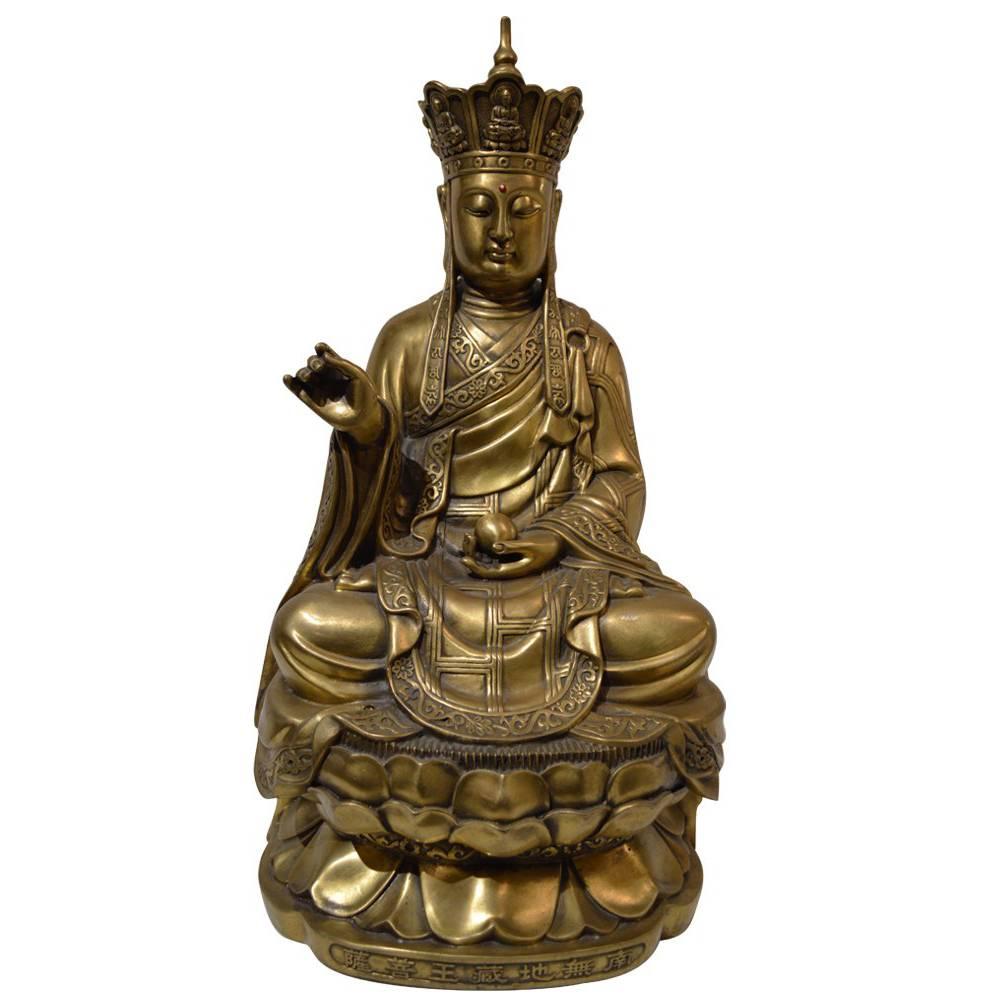 Large Chinese Gilt Bronze Quan Yin Seated Upon Double Lotus Flower