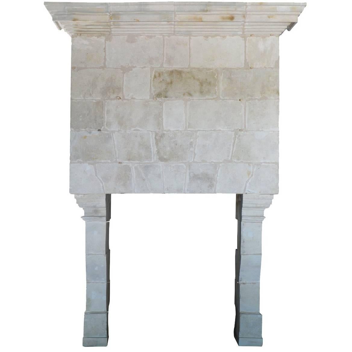 Louis XIII Period Stone Fireplace with Overmantel Piece, 17th Century For Sale