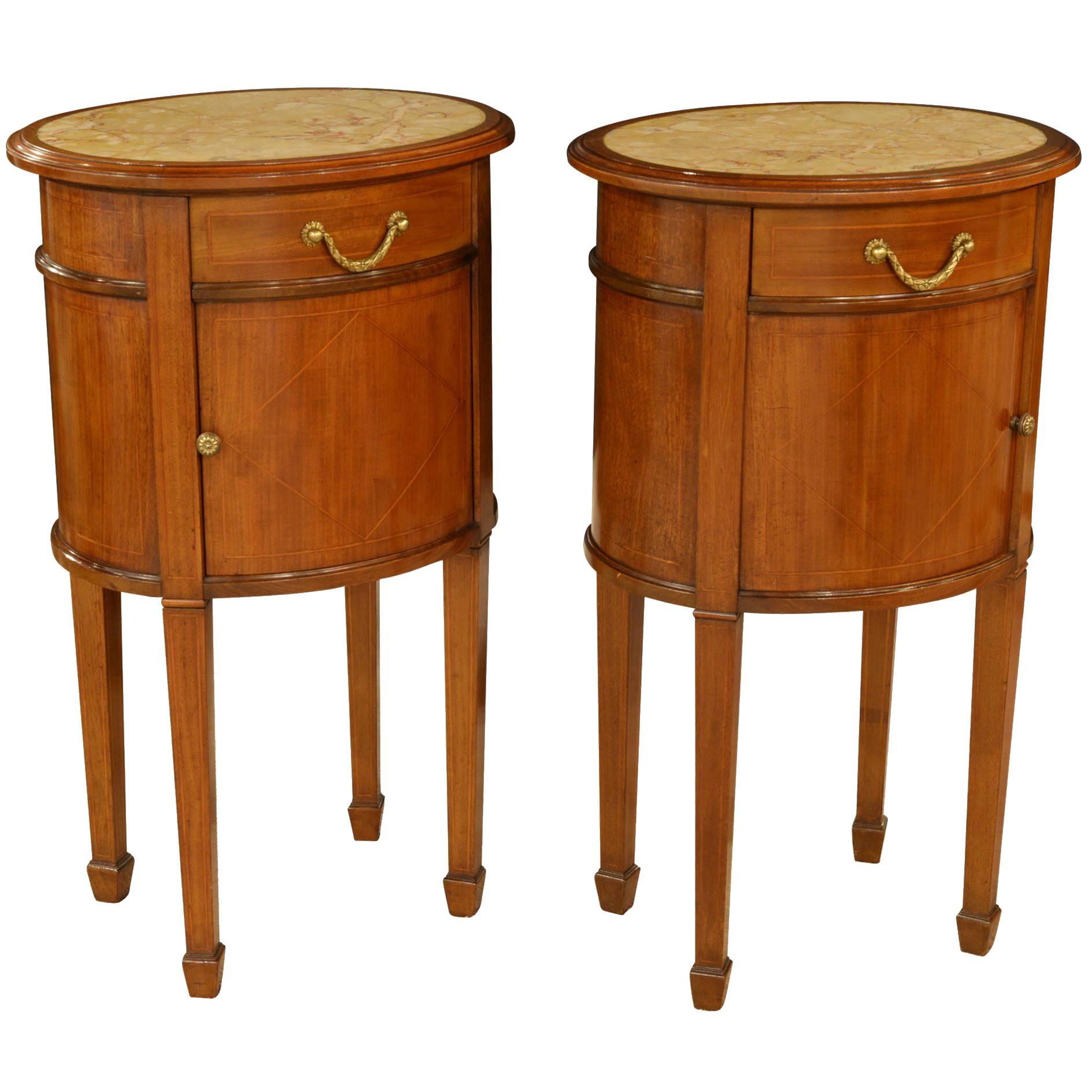 Pair of Mahogany Bedside Chests with Marble Tops