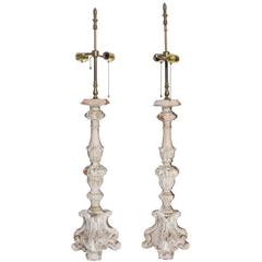 Silver Giltwood Candlestick Lamps