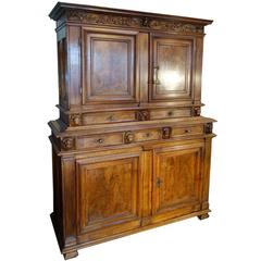 18th Century Antique Italian Double Credenza Hutch, Solid and Carved Walnut