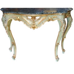 Antique Italian Baroque Console with Serpentine Marble Silver Fleck Ca 1880