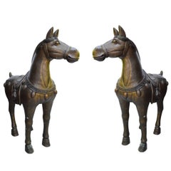 Pair of Massive Tang-Style Bronze Horses