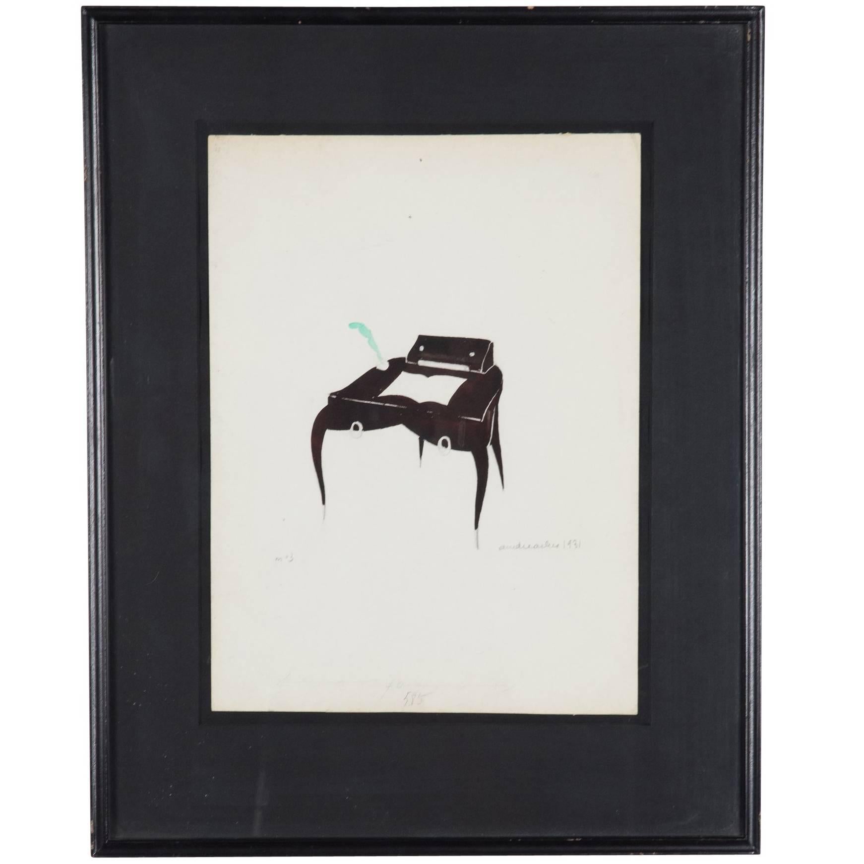 Ink on Paper Framed, a Secretary, by Andre Arbus