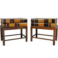 Antique Pair of Leather and Mahogany Book Form End Tables