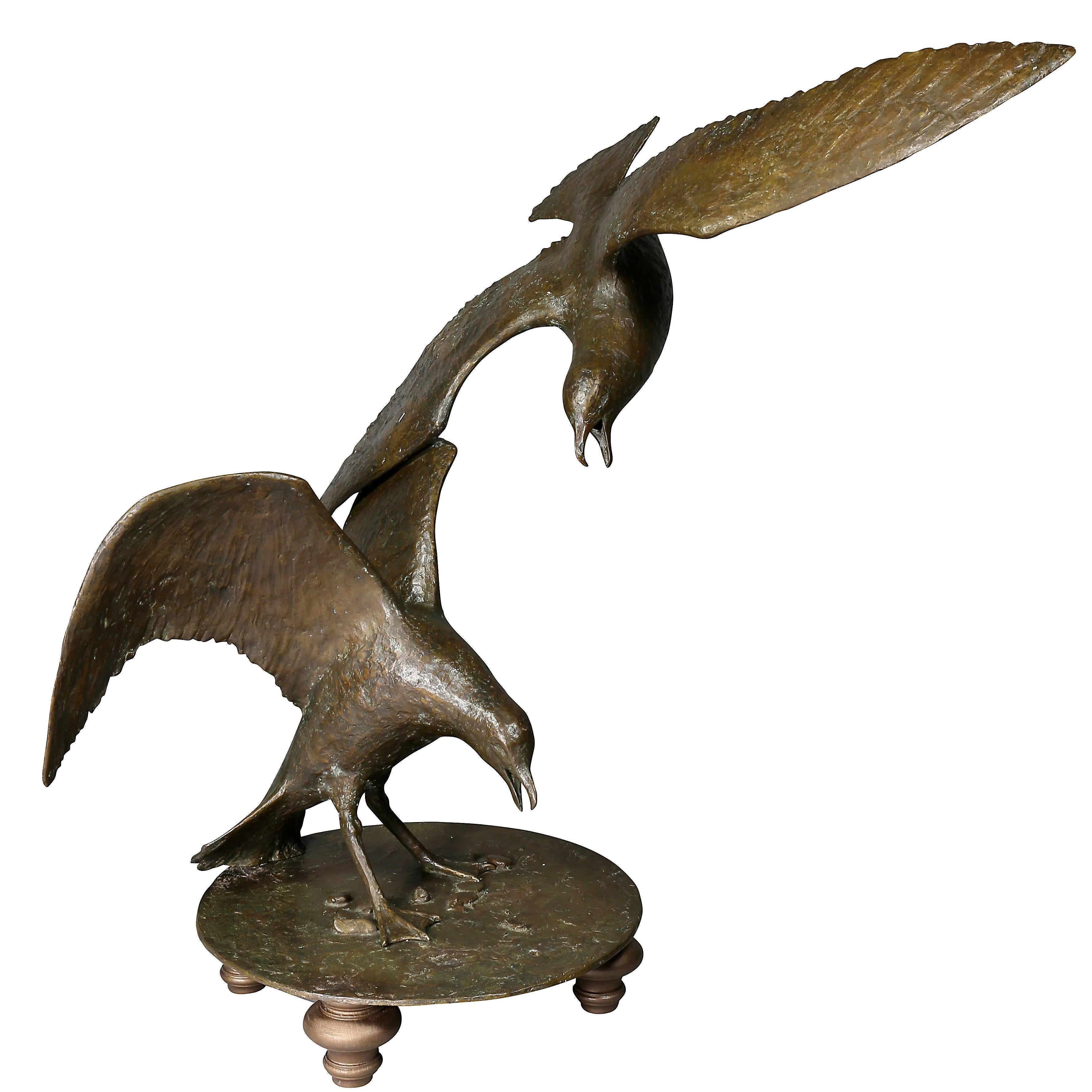 Large Bronze Sculpture of Seagulls by Beverly Benson Seamans