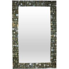Modern Italian Green Cream Caramel White and Black Murano Glass Mosaic Mirror 12