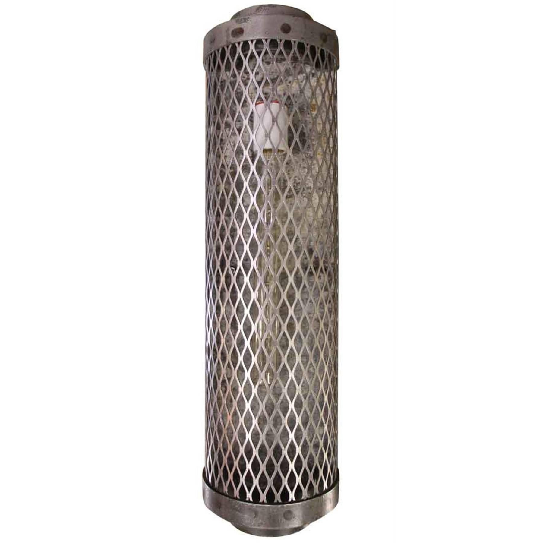 Industrial Steel Cage Sconce with an Expanded Steel Sheet Mesh Cage