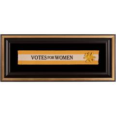 Antique Silk Suffragette Sash Ribbon in Yellow and White with "Votes for Women"