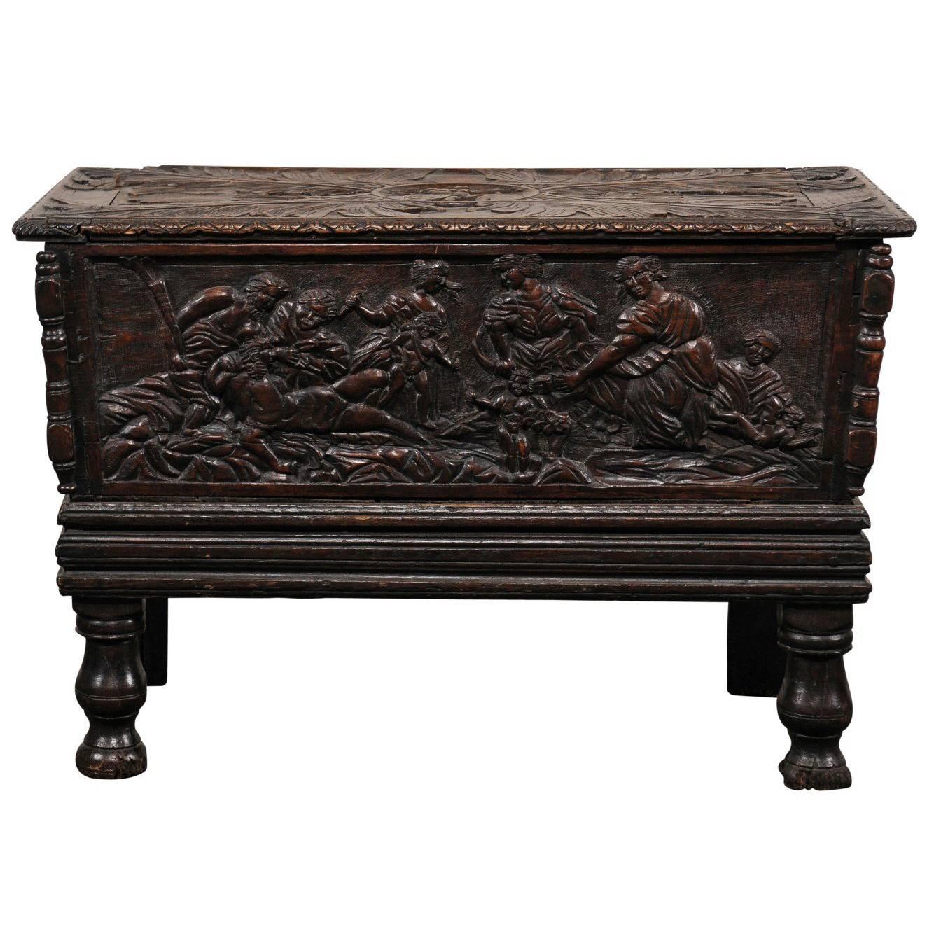 Possibly 18th Century Carved Italian Coffer For Sale