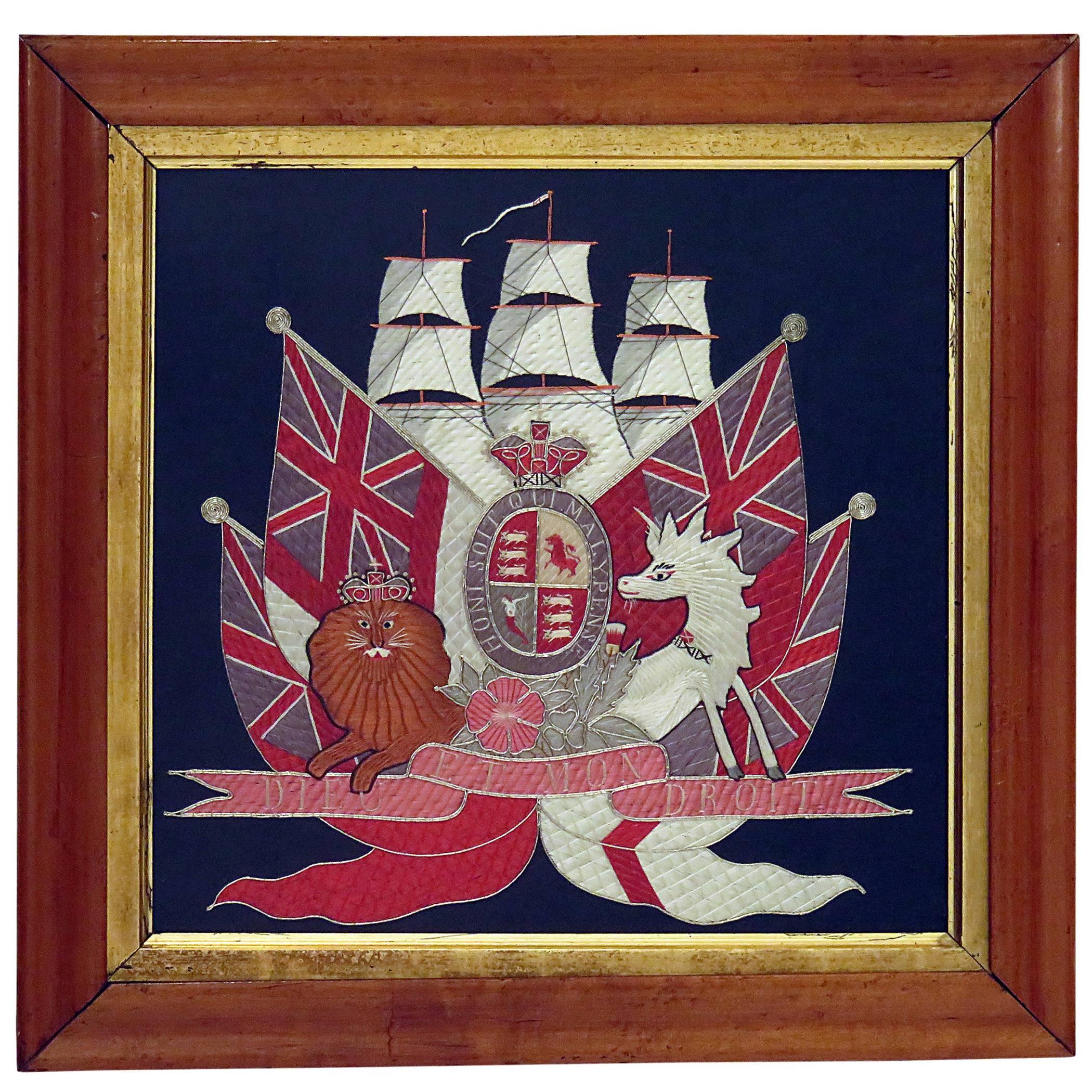 Embroidered British Framed Nautical / Honor, circa 1880