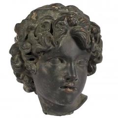 Antique Cast Bronze Baroque Head of a Youth