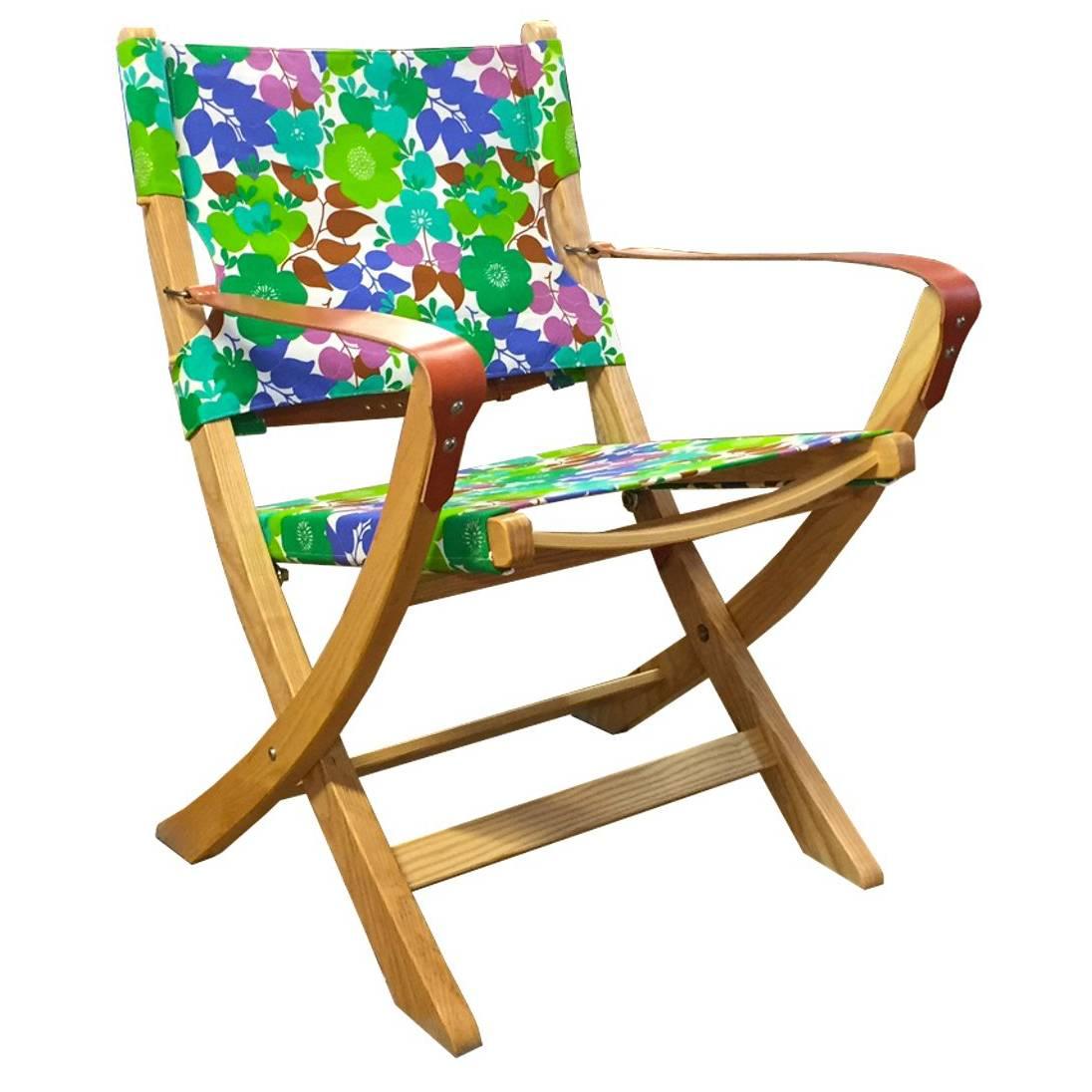 Floral Vintage Fabric Campaign Chair Greens Blues and Purples