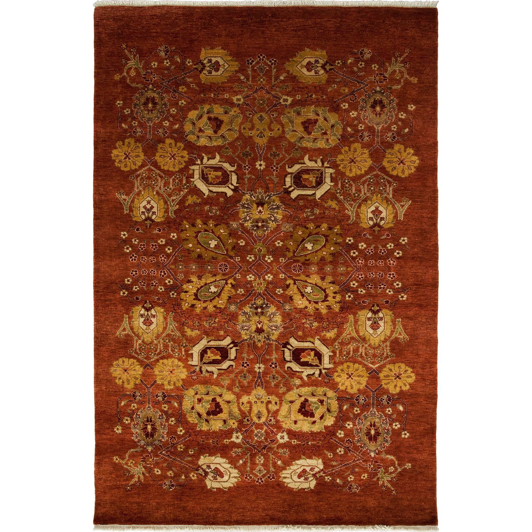One-of-a-Kind Oriental Silky Oushak Wool Handmade Area Rug, Cinnamon, 4'10 x 7'4
