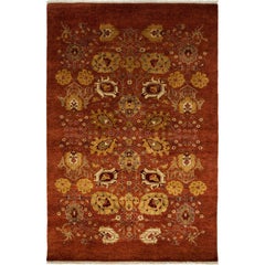 One-of-a-Kind Oriental Silky Oushak Wool Handmade Area Rug, Cinnamon, 4'10 x 7'4