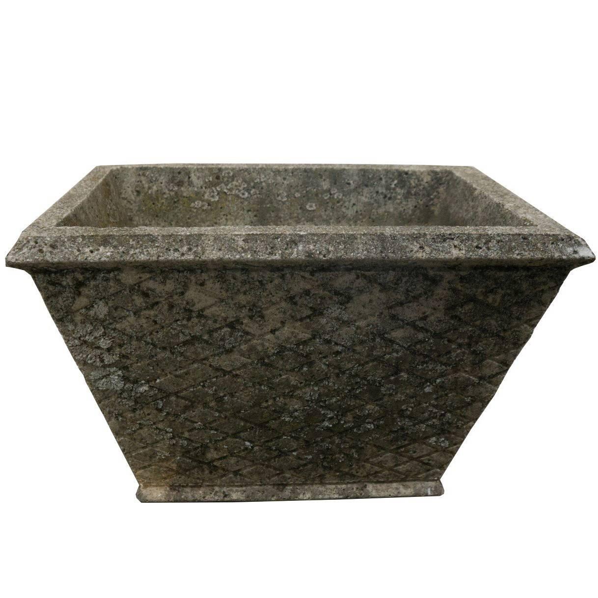 20th Century French Cast Stone Planter with Intricate Basket Weave Design