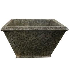 20th Century French Cast Stone Planter with Intricate Basket Weave Design 7