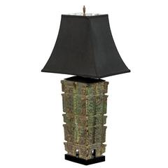 Vintage Monumental Asian Solid Bronze Table Lamp in the Manner of James Mont