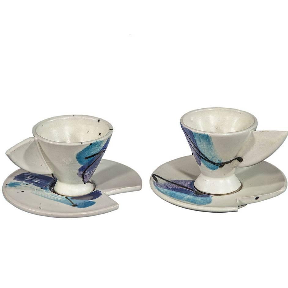 Pair of Vintage Postmodern Cup and Saucer Signed